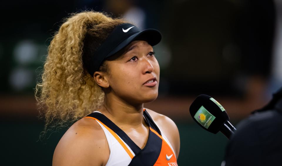 Naomi Osaka addressed the crowd at the BNP Paribas Open on Saturday.