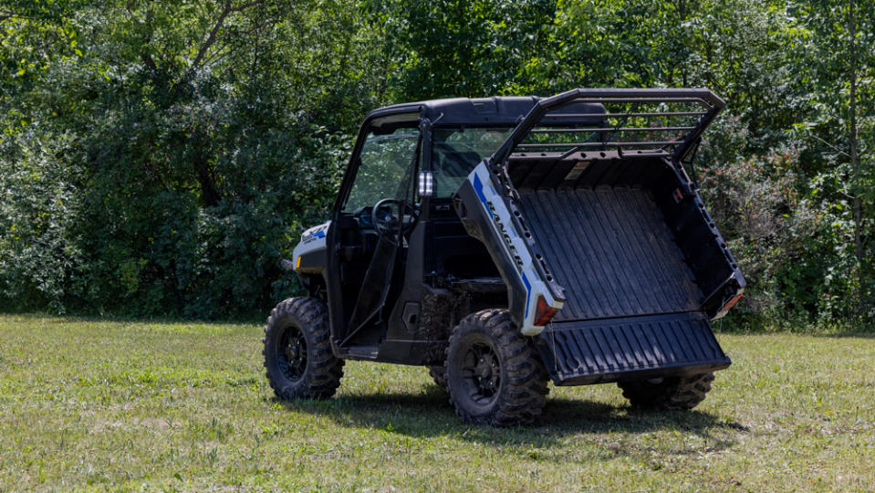 The tilting cargo box, measuring 3 feet x 4.5 feet and with a depth of 12.5 inches, can hold up to 1,250 pounds. - Credit: Rob Utendorfer, courtesy of Polaris.
