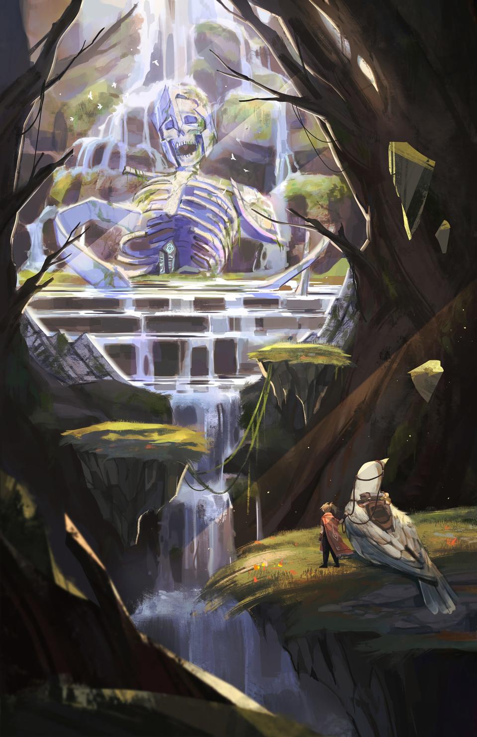 "Forgotten and Found." Yi's comment: "I've always enjoyed playing with scale when it comes to fantasy ... and I tried to capture the grand aesthetic of the environment [and] the enchanted and omniscient atmosphere of the ruins."