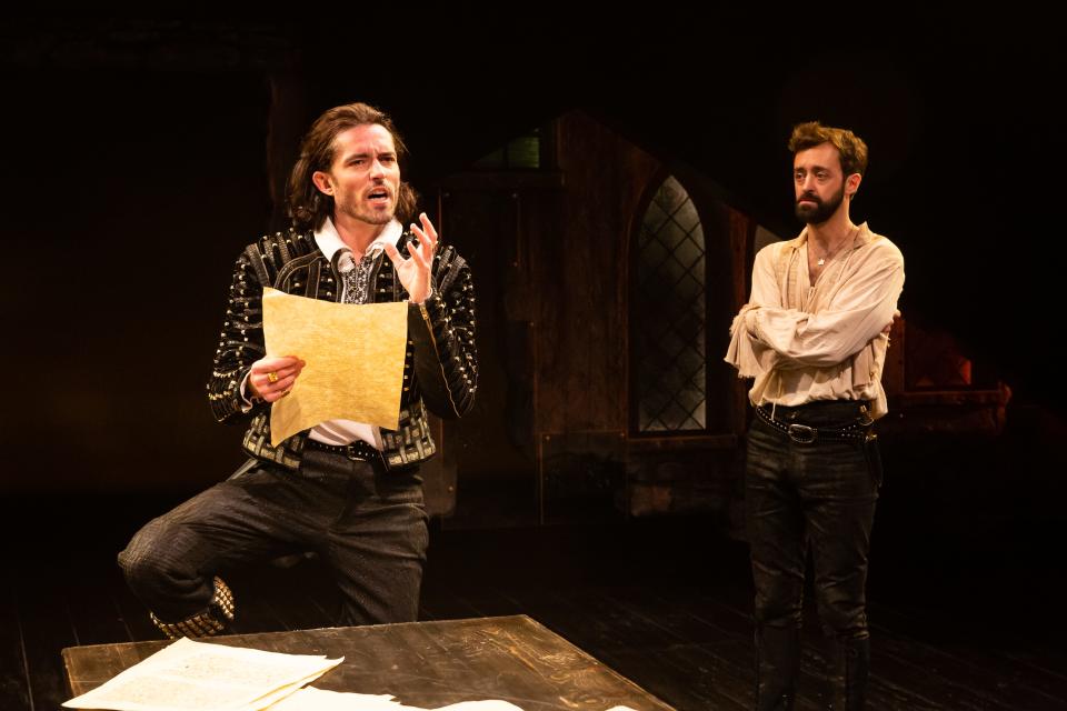 In Liz Duffy Adams’ two-character play “Born With Teeth,” Matthew Amendt, left, as Christopher Marlowe, and Dylan Godwin, must find a way to work together for the first time.