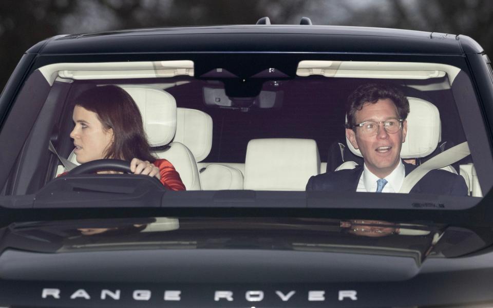 Princess Eugenie and Jack Brooksbank arrive for the Royal Family's annual Christmas dinner at Windsor Castle