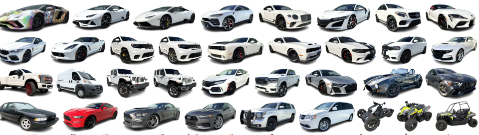 A collage shows some of the vehicles being auctioned after the conviction of Bill Omar Carrasquillo, also known as Omi the Hellcat, of Woolwich.