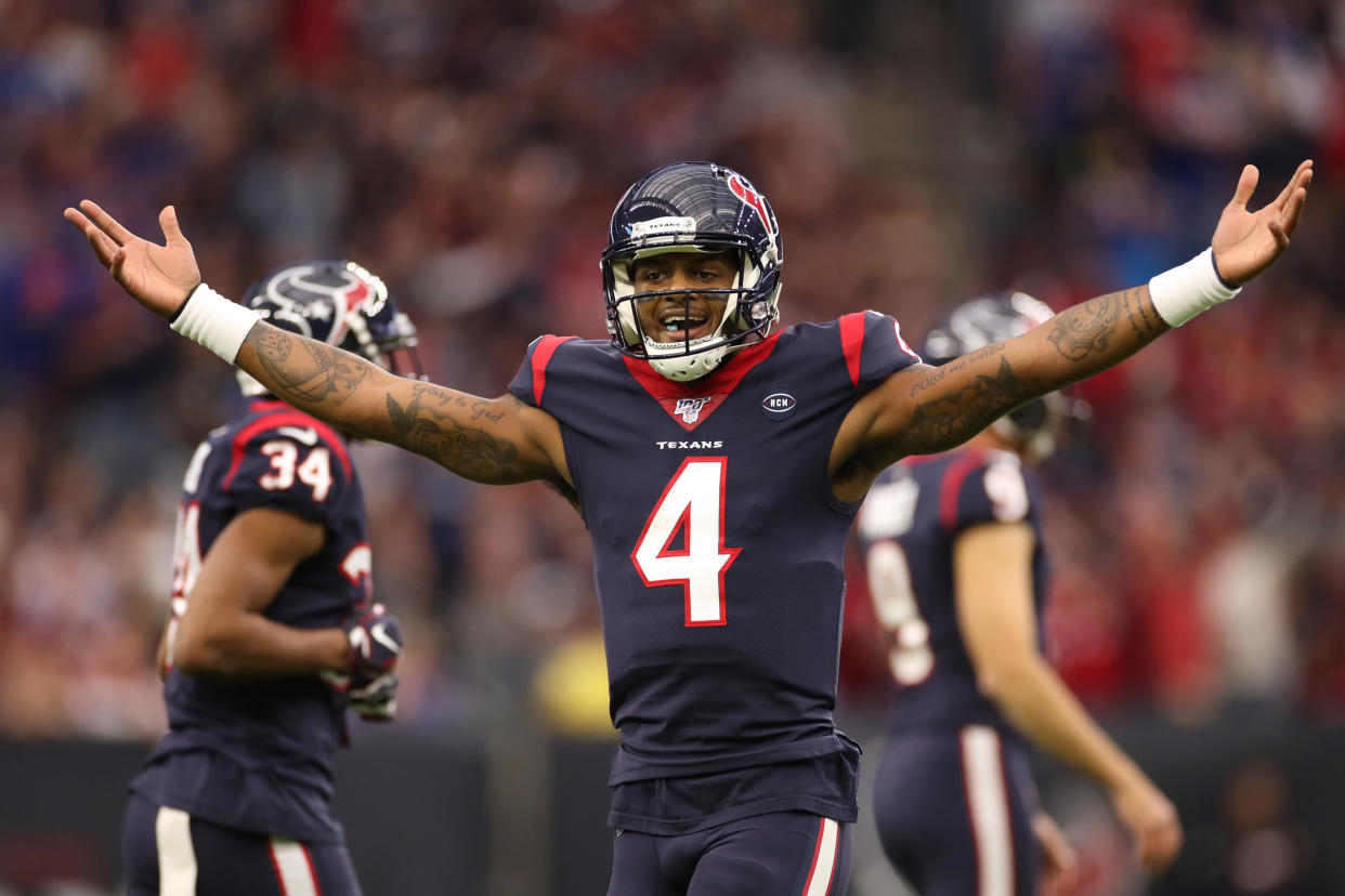 Deshaun Watson #4 of the Houston Texans reacts against the Buffalo Bills. (Photo by Christian Petersen/Getty Images)