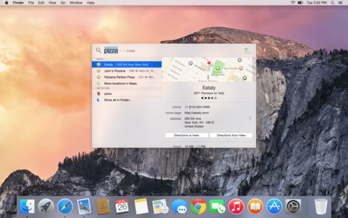 OS X Yosemite Spotlight search