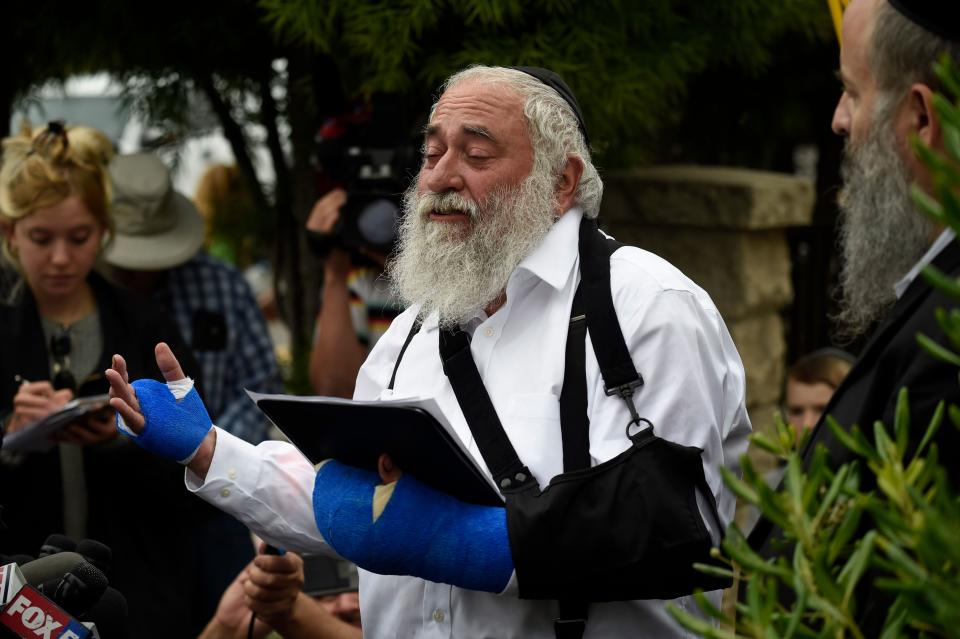 Rabbi Yisroel Goldstein at the Chabad of Poway synagogue near San Diego on April 28, 2019.