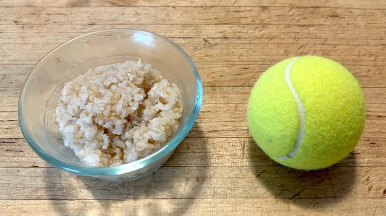 Brown rice and tennis ball