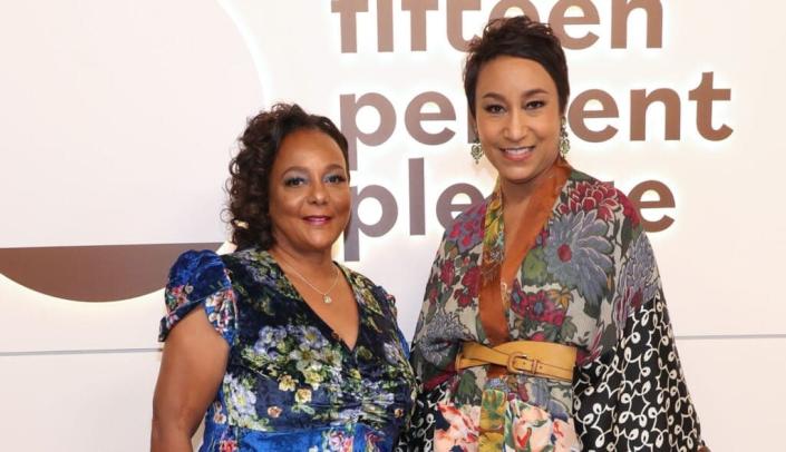 Cheryl Mayberry McKissack and Desiree Rogers attend the 2022 Inaugural Fifteen Percent Pledge Benefit Gala on April 02, 2022 in New York City. (Photo by Bennett Raglin/Getty Images for Fifteen Percent Pledge)