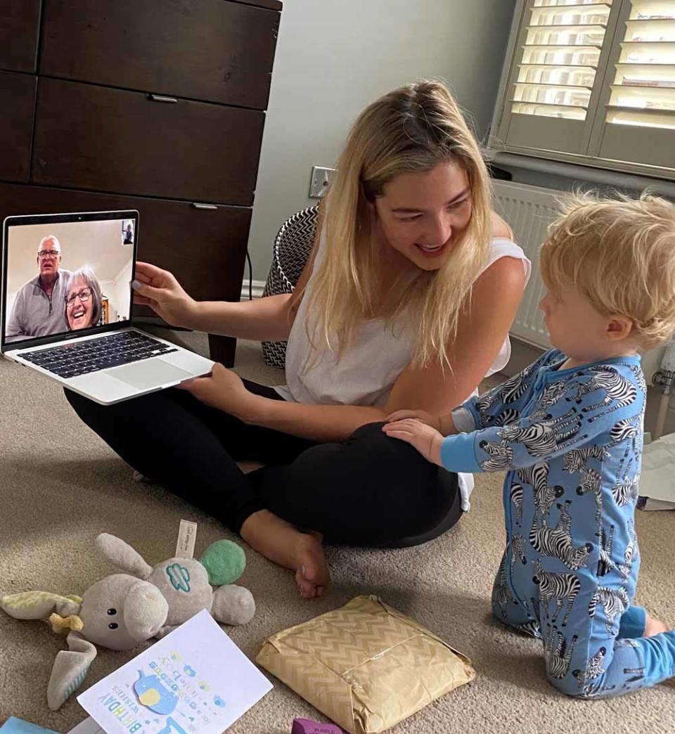 Patsy facetiming her parents with Conor (Collect/PA Real Life).