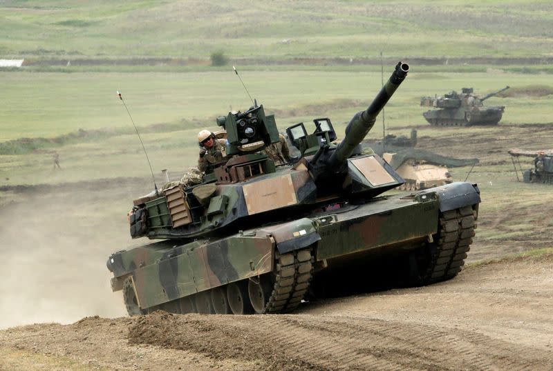 FILE PHOTO: U.S. M1A2 "Abrams" tank moves to firing positions during U.S. led joint military exercise "Noble Partner 2016" near Vaziani