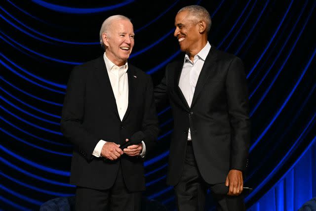 <p>MANDEL NGAN/AFP via Getty </p> Biden and Obama in Los Angeles in June 2024