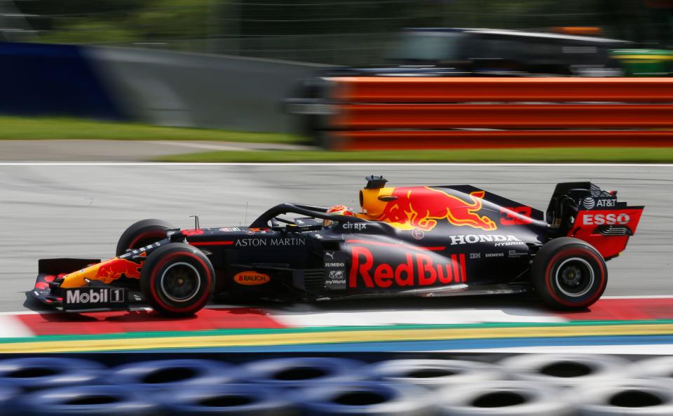 Red Bull's Dutch driver Max Verstappen steers his car during the Formula One Styrian Grand Prix race on July 12, 2020 in Spielberg, Austria. (Photo by Darko Bandic / AFP) (Photo by DARKO BANDIC/AFP via Getty Images)