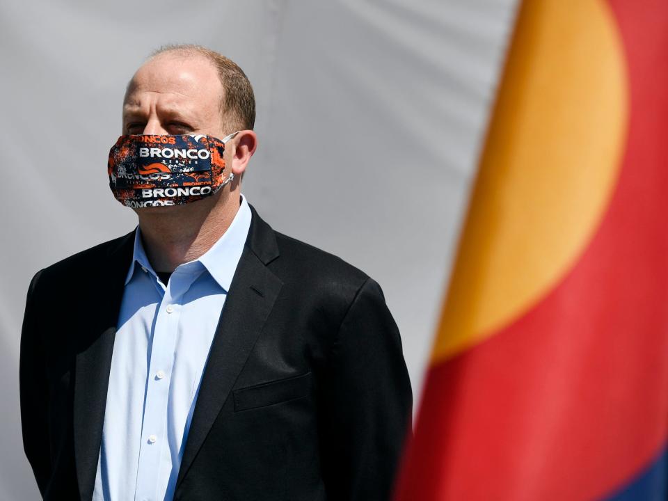 colorado governor jared polis broncos coronavirus face mask