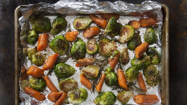 roasting veggies on foil-lined sheet