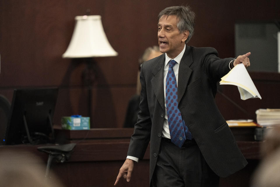 State attorney Guillermo Gonzalez gives closing arguments in Kaitlin Armstrong's murder trial at the Blackwell-Thurman Criminal Justice Center on Thursday, Nov. 16, 2023, Austin, Texas. Armstrong is charged with killing of Anna Moriah Wilson in May 2022. (Mikala Compton/Austin American-Statesman via AP, Pool)