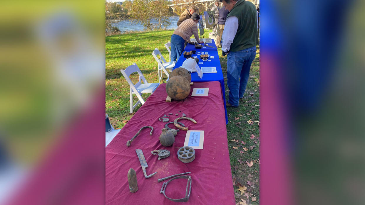  Confederate relics were discovered in the Congaree River during a cleanup of toxic coal tar. These relics were displayed Nov. 13, 2023, during a public event on the Congaree. 