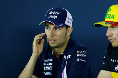 Formula One F1 - German Grand Prix - Hockenheimring, Germany - July 19, 2018 Force India's Sergio Perez during the press conference REUTERS/Ralph Orlowski