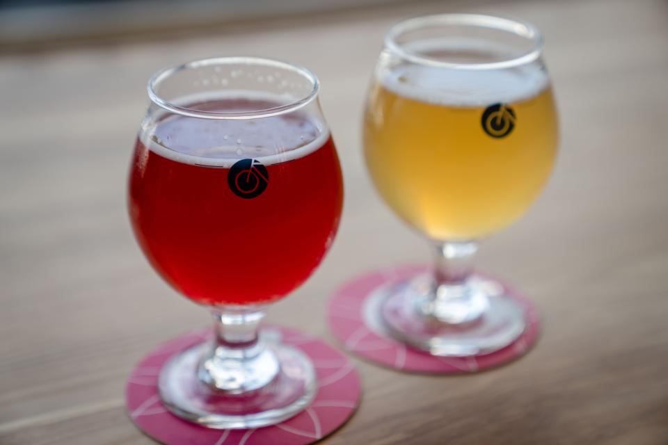 When Cherry Met Cheesecake dessert-inspired sour, left, and Ring Around the Gose are two of the beers at SingleSpeed Brewing Co. in Des Moines.