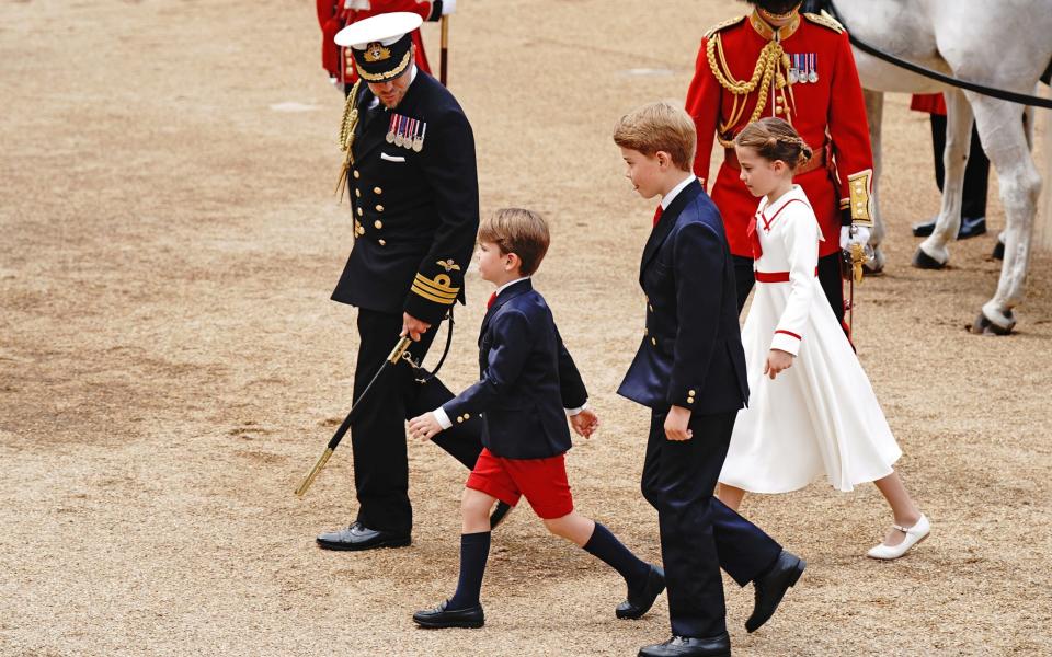 Prince Louis, Prince George and Princess Charlotte during the Trooping the Colour ceremony at Horse Guards Parade - Aaron Chown/PA