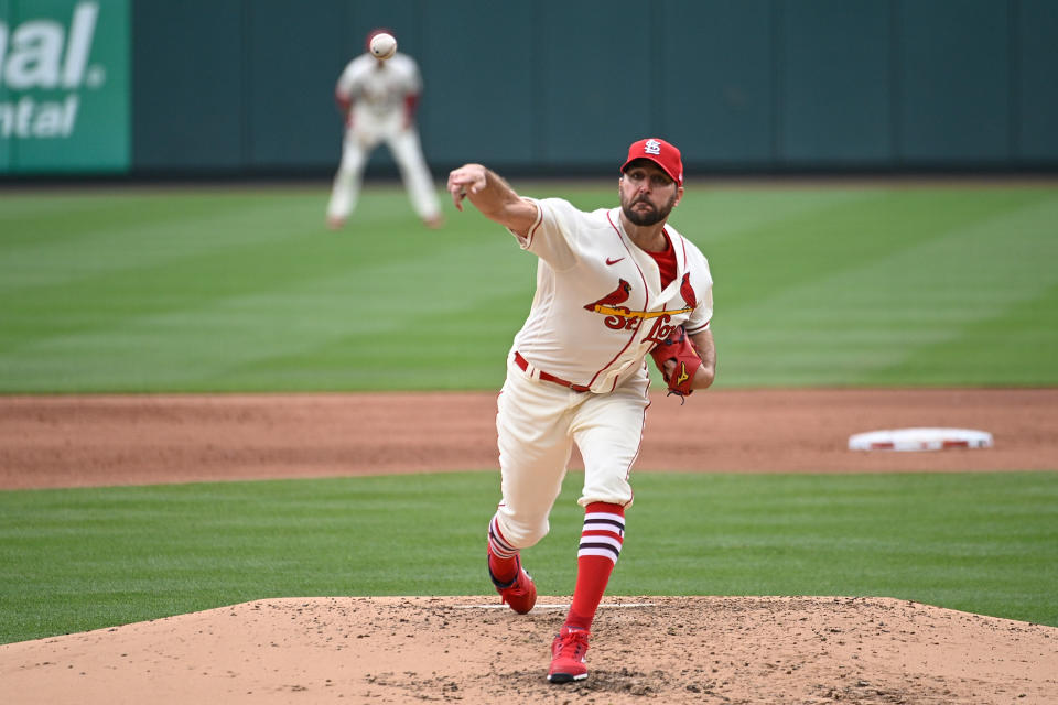 聖路易紅雀資深球星Adam Wainwright。（Photo by Joe Puetz/Getty Images）