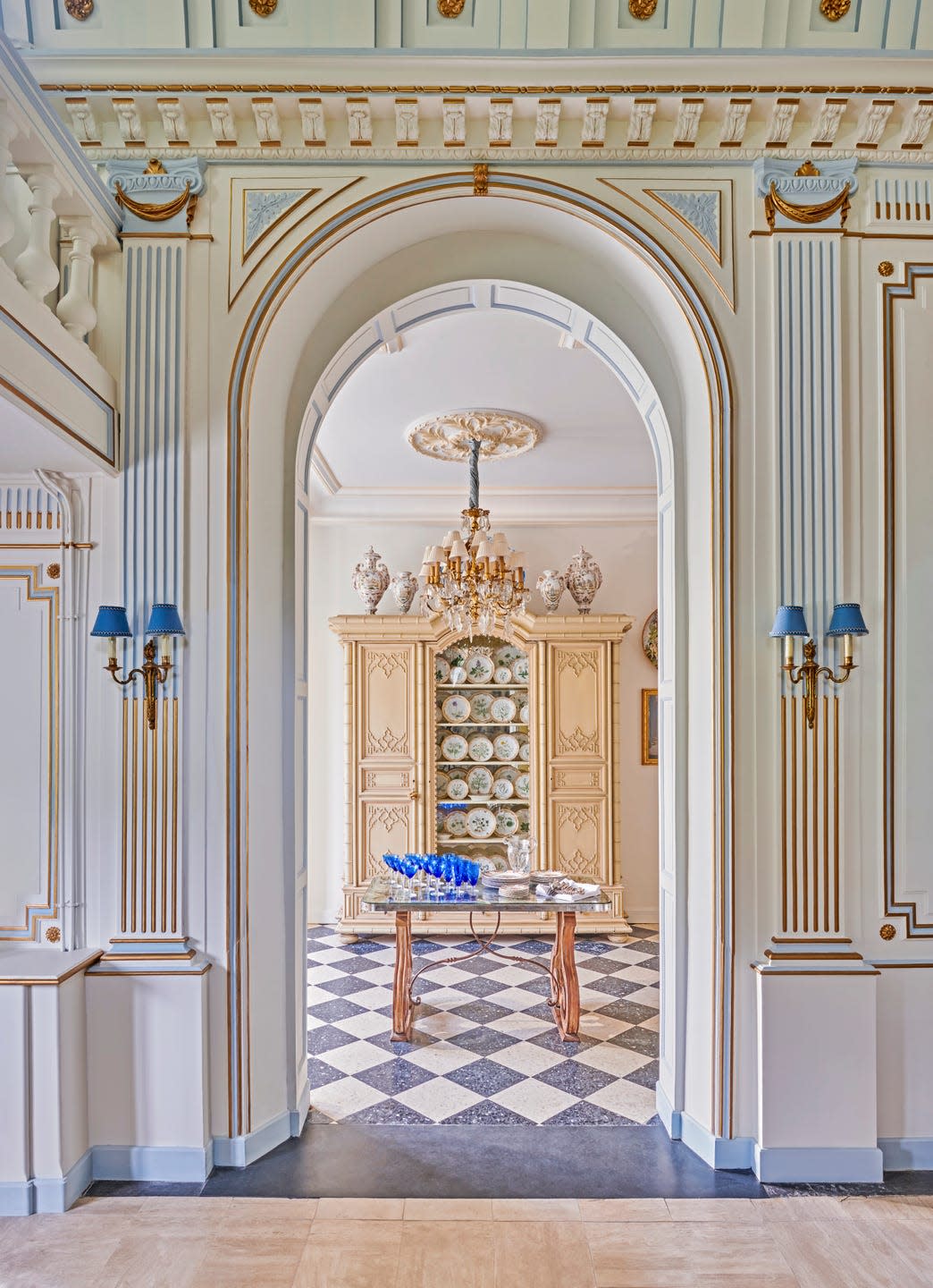 Chateau de la Chevallerie in the Loire Valley in France, designed by Timothy Corrigan Porcelain Room