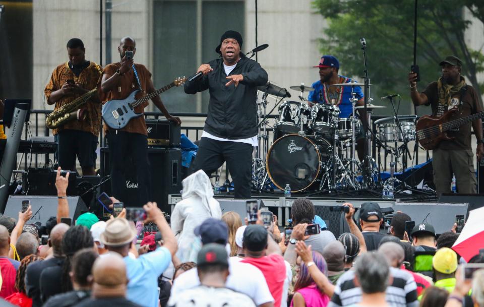KRS-One performs during the Wilmington Library Juneteenth Festival on Rodney Square Saturday, June 19, 2021.