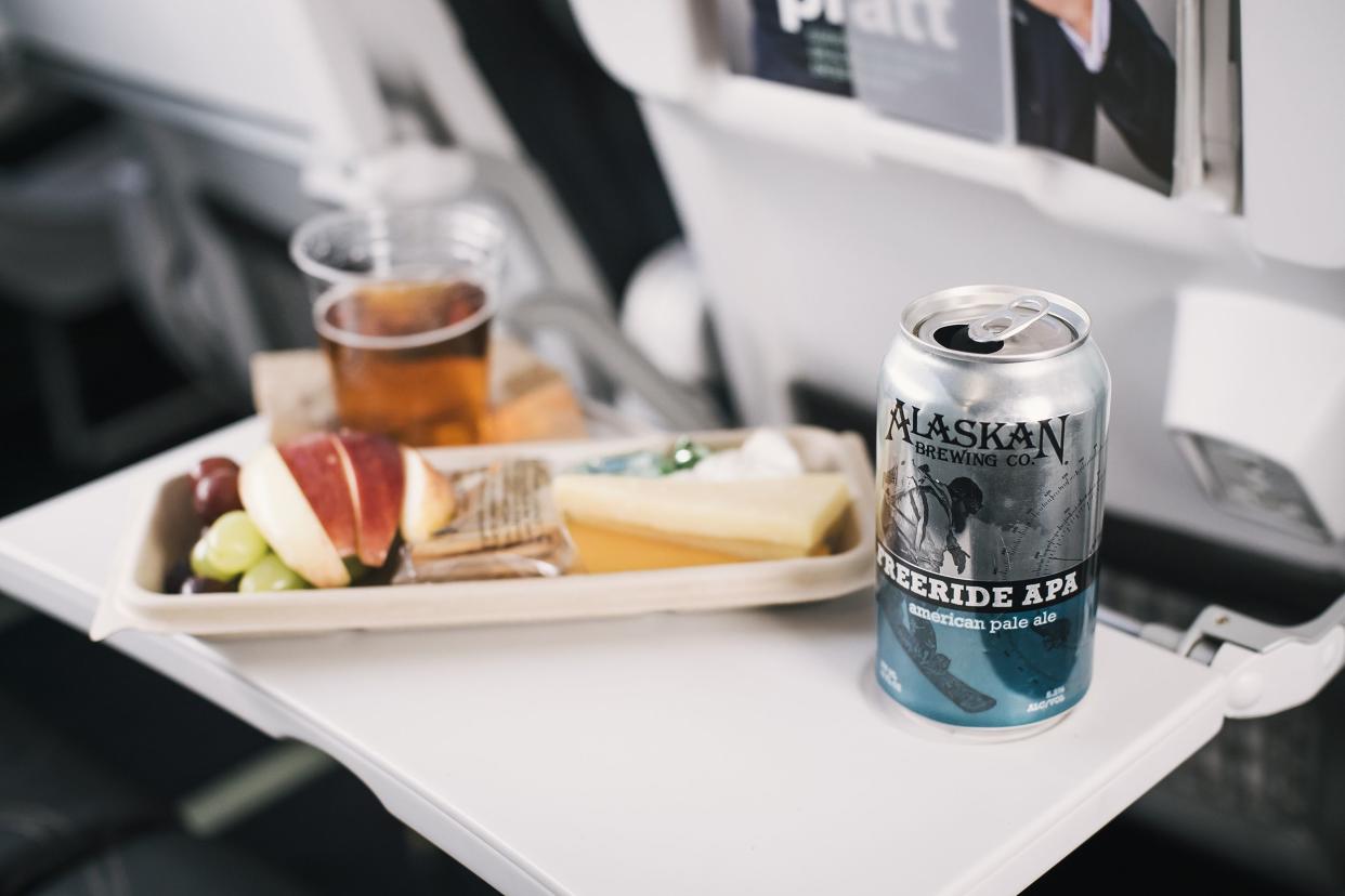 Alaska airlines snack plate and beer