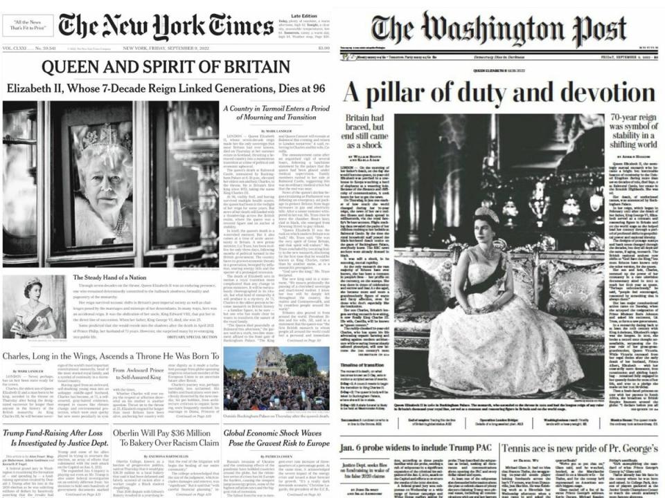 America’s papers gave the bulk of their front pages to the Queen (NYT/Washington Post)