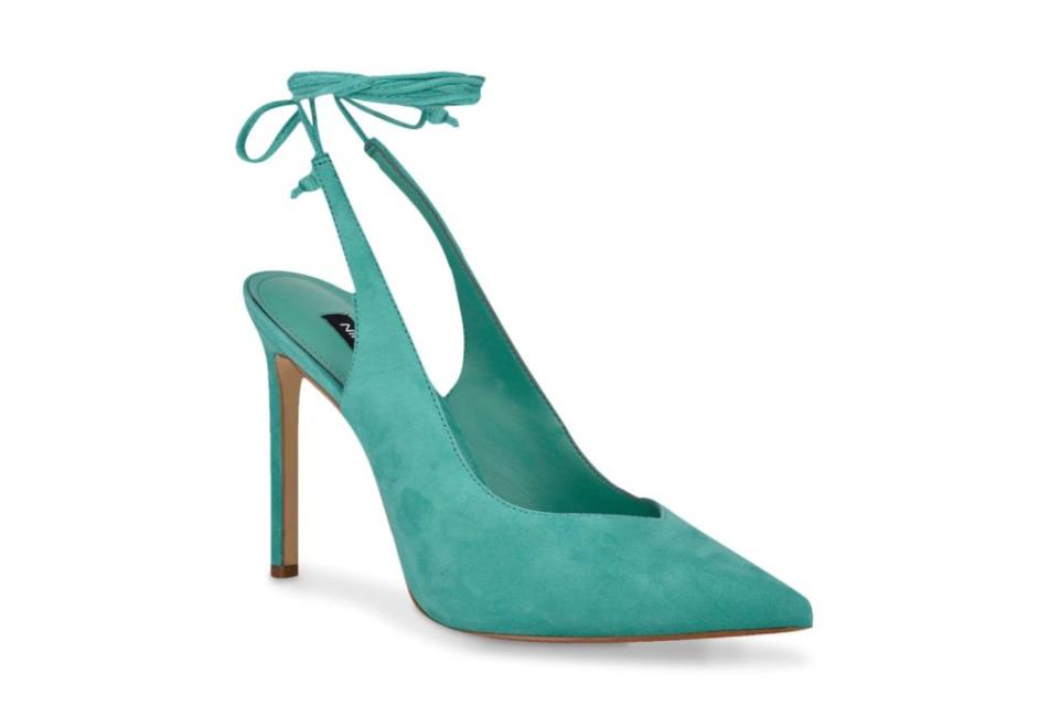 nine west, talon pump, turquoise heels