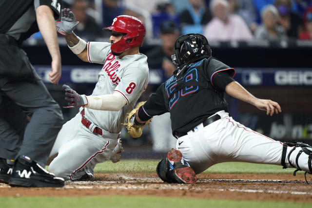 Phillies score late against Alcantara, hold off Marlins 2-1