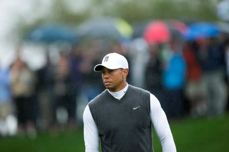 PGA golfer Tiger Woods looks on, on the fifth hole during the second round of the Waste Management Phoenix Open at TPC Scottsdale, Jan 30, 2015. David Wallace-Arizona Republic via USA TODAY Sports