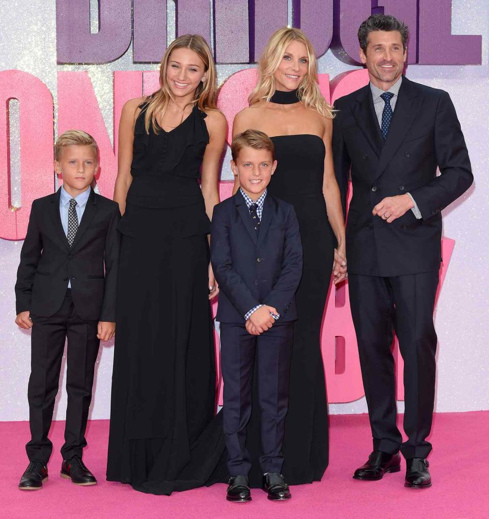 Patrick Dempsey (R), wife Jillian Dempsey 2nd R) and children Darby Galen Dempsey, Tallula Fyfe Dempsey and Sullivan Patrick Dempsey arrive for the World premiere of "Bridget Jones's Baby" at Odeon Leicester Square on September 5, 2016 in London, England