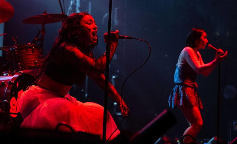 Dani Nigro, left, and Keaton Whittaker of Daisy Grenade perform before Fall Out Boy at Golden 1 Center on Sunday.