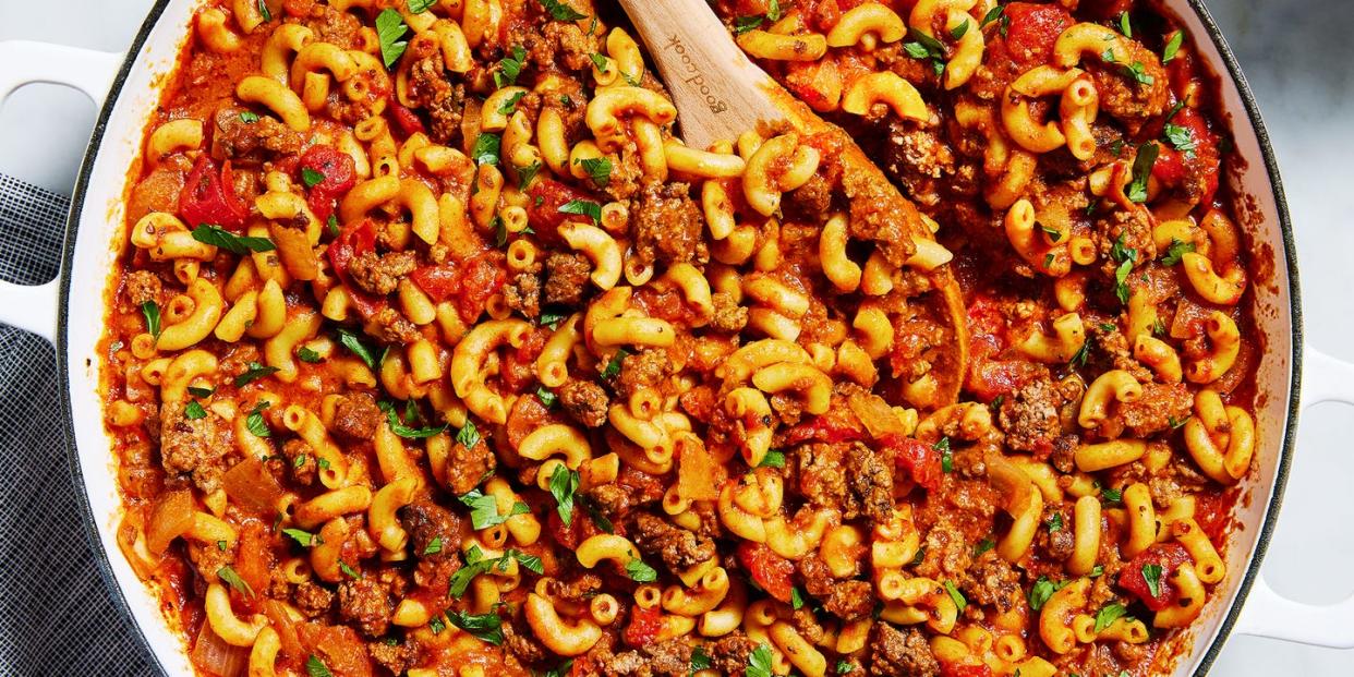 elbow macaroni in a tomato sauce