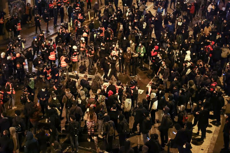 Supporters of Catalan rapper Pablo Hasel protest in Barcelona