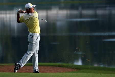 Aug 12, 2017; Charlotte, NC, USA; Hideki Matsuyama plays from the fairway on the 15th hole during the third round of the 2017 PGA Championship at Quail Hollow Club. Mandatory Credit: Kyle Terada-USA TODAY Sports