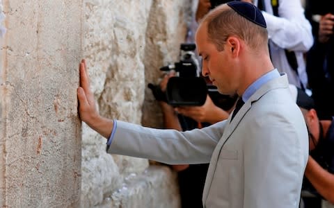 Prince William visits the Western Wall - Credit: MENAHEM KAHANA /AFP