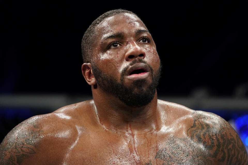 JACKSONVILLE, FLORIDA - MAY 16: Walt Harris reacts after his TKO loss to Alistair Overeem in their heavyweight fight during the UFC Fight Night event at VyStar Veterans Memorial Arena on May 16, 2020 in Jacksonville, Florida. (Photo by Cooper Neill/Zuffa LLC via Getty Images)