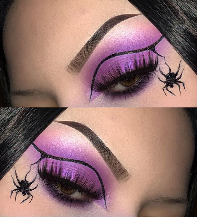 <p>Choose any color you want to replace the purple shown here. With a fine-tip black liquid eyeliner, draw in a curvy line with a spider hanging from it. Sketch in multiples for a super creepy effect.</p><p><a class="link " href="https://www.amazon.com/NYX-PROFESSIONAL-MAKEUP-Waterproof-Eyeliner/dp/B074Y8LM6T/?tag=syn-yahoo-20&ascsubtag=%5Bartid%7C10050.g.34196559%5Bsrc%7Cyahoo-us" rel="nofollow noopener" target="_blank" data-ylk="slk:SHOP EYELINER;elm:context_link;itc:0;sec:content-canvas">SHOP EYELINER</a></p><p><a href="https://www.instagram.com/p/CC96zLGpcb8/?utm_source=ig_embed&utm_campaign=loading" rel="nofollow noopener" target="_blank" data-ylk="slk:See the original post on Instagram;elm:context_link;itc:0;sec:content-canvas" class="link ">See the original post on Instagram</a></p>