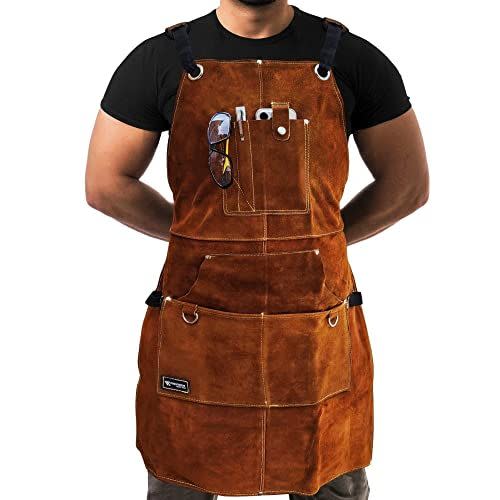 Leather Work Apron with Tool Pockets