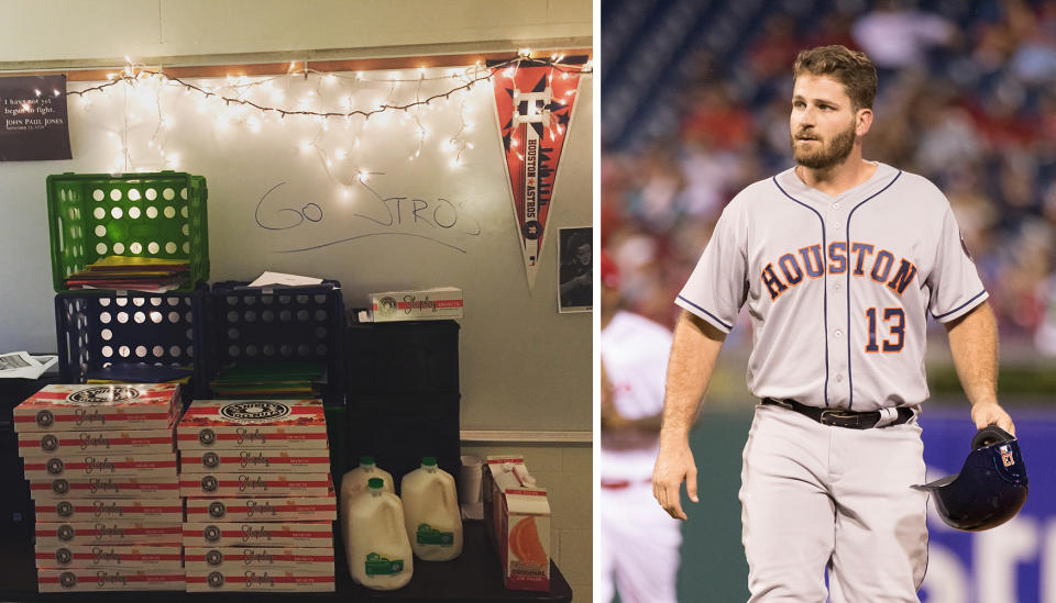 Astros player Tyler White (right) helped fund a party at Waco High School after seeing a tweet. (AP)