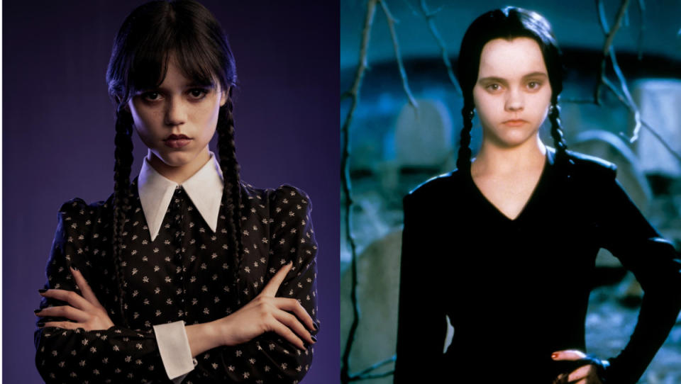 Jenna Ortega and Christina Ricci as Wednesday Addams