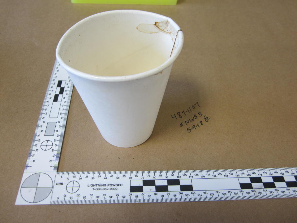 A team tailed William Talbott, eventually retrieving a paper coffee cup that fell from his truck.  / Credit: Snohomish County Sheriff's Office