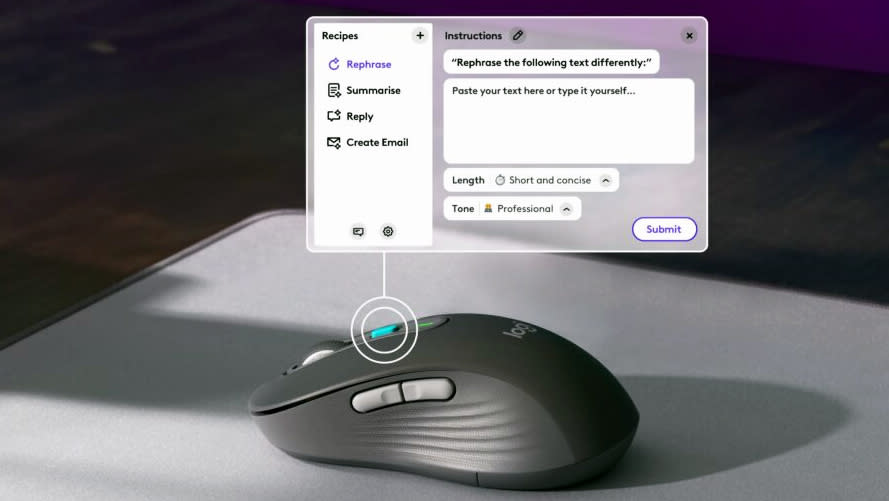  Logitech Signature AI Edition M750 mouse promo screenshot. 