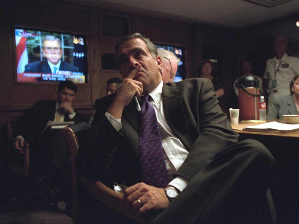 Head of the CIA watches President Bush's national address (US National Archives)