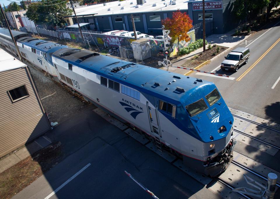 The Amtrak Coast Starlight rolls through Eugene. Ore., on Oct. 15.