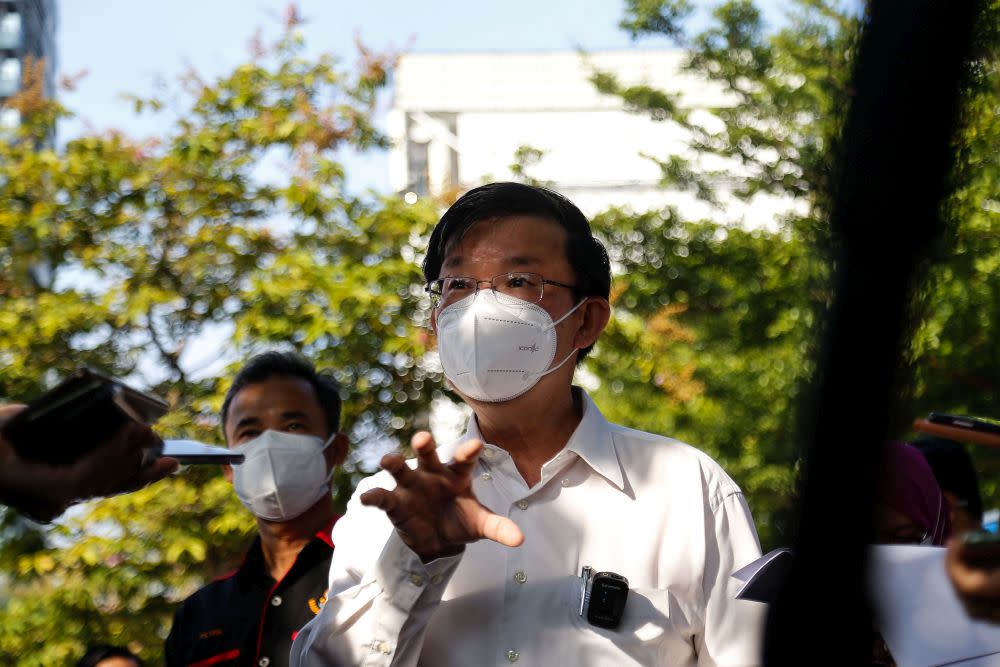 Penang Chief Minister Chow Kon Yeow addresses members of the media during a mass screening exercise in Taman Manggis, George Town August 12, 2021. — Picture by Sayuti Zainudin