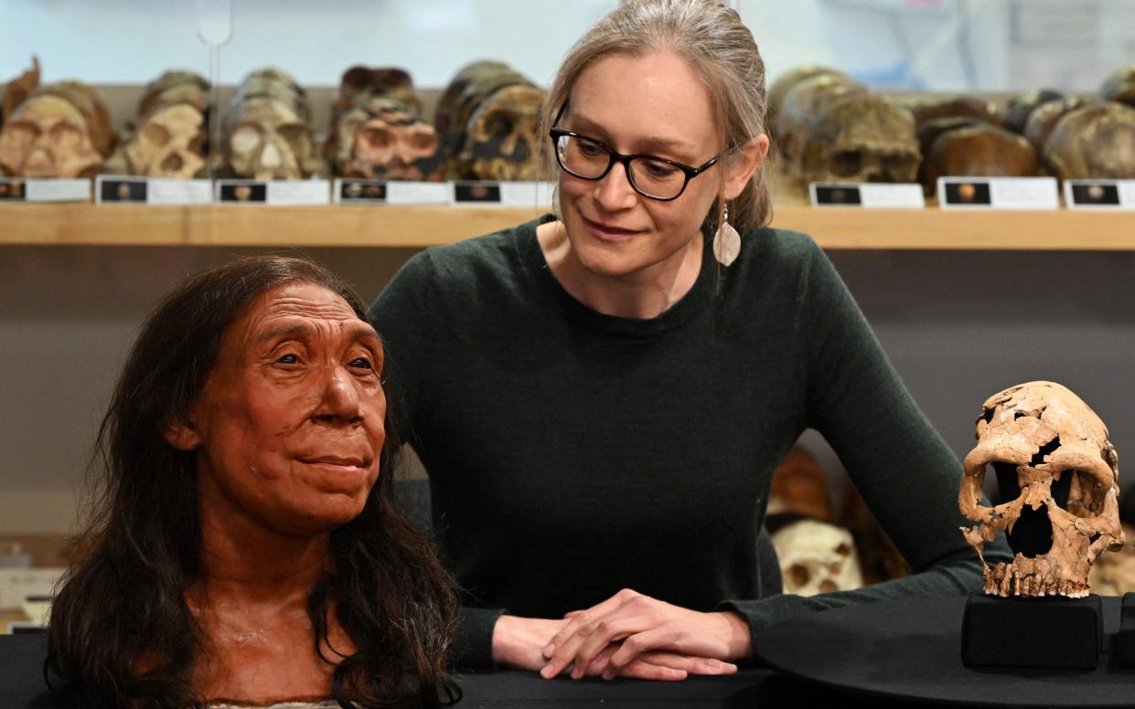 Dr Emma Pomeroy, a paleo-anthropologist at Cambridge, with Shanidar Z