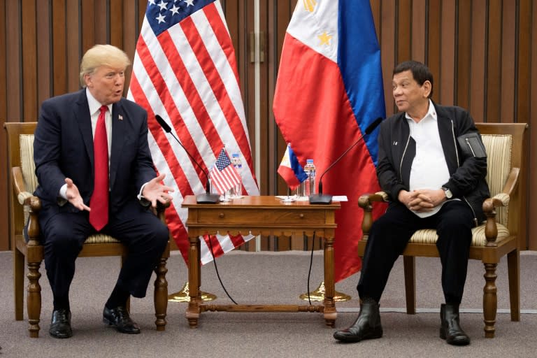 Donald Trump declared Monday he had a "great relationship" with Philippine President Rodrigo Duterte as the leaders joked with each other in Manila