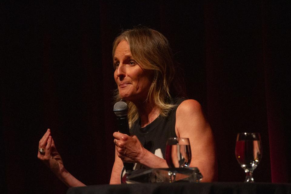 Actress Helen Hunt speaks to the audience at the El Paso Classic Film Festival on Saturday night before a showing of her 1997 film "As Good As It Gets."