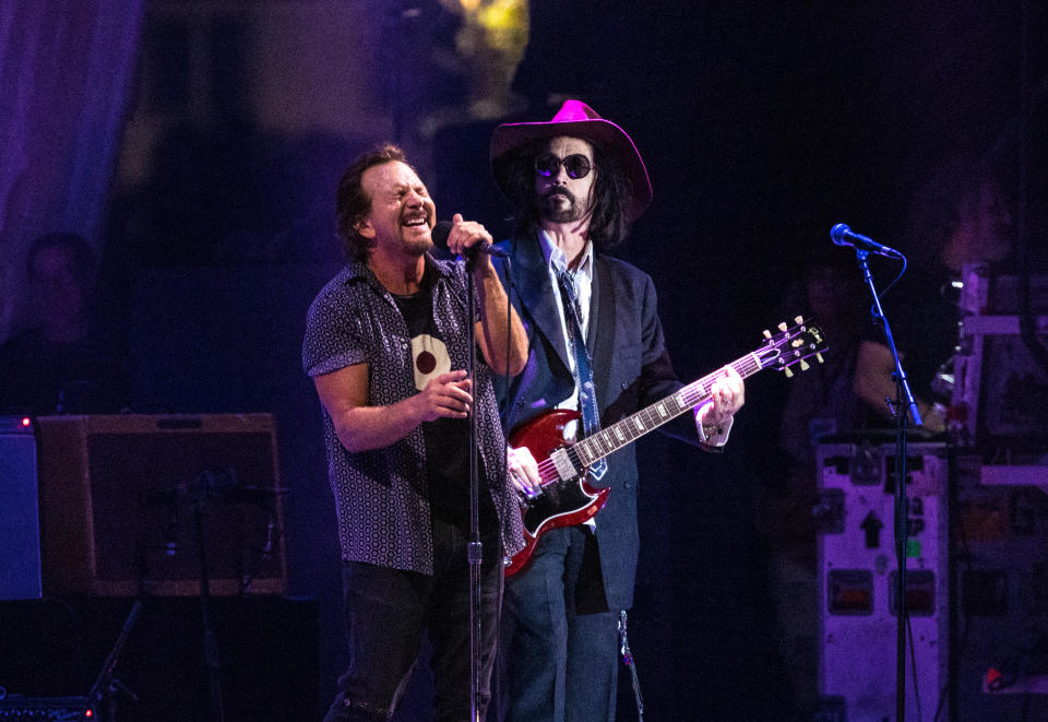 Eddie Vedder and Mike Campbell perform at day two of the 2022 Ohana Music Festival held at Doheny State Beach on October 1, 2022 in Dana Point, California.